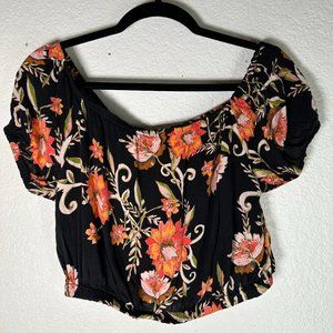 Black Floral Crop Top Off Shoulder Size M